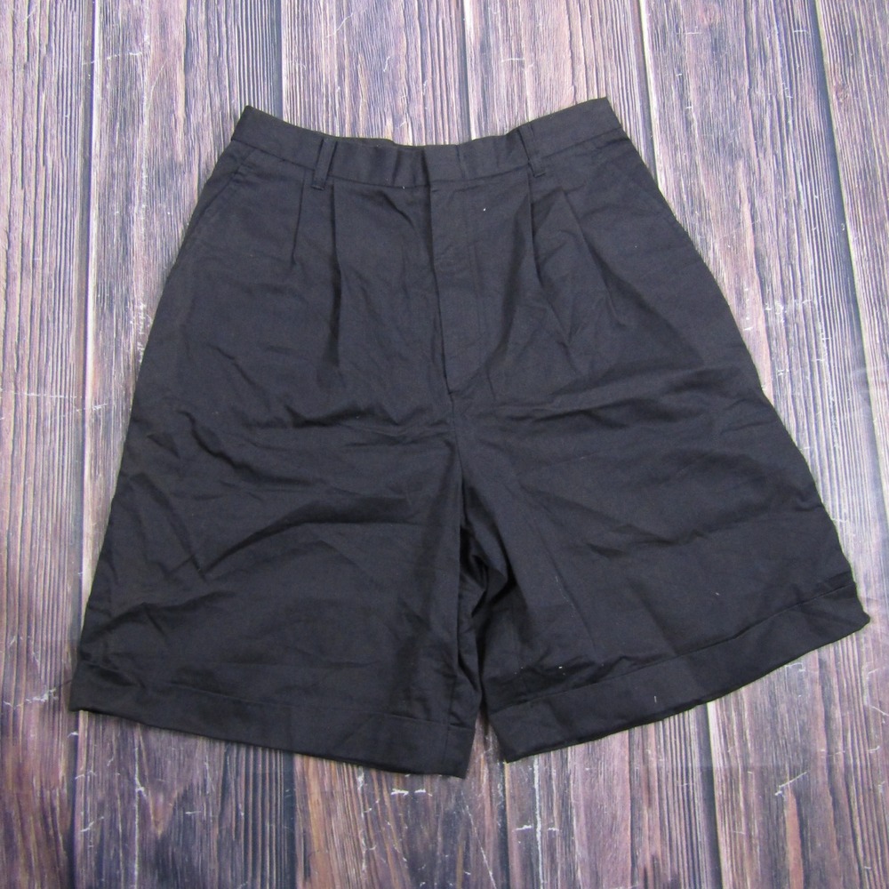 Chic Shorts Women 12 Black Pleated High Waist Cuffed Cotton Blend Vintage USA